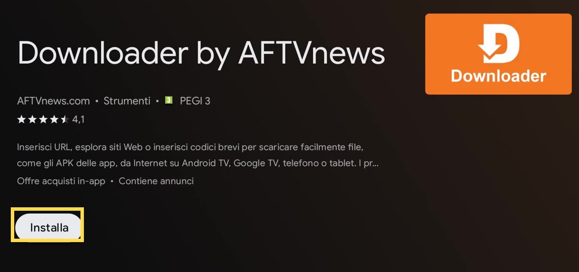Premi Installa — area da selezionare evidenziata in giallo.