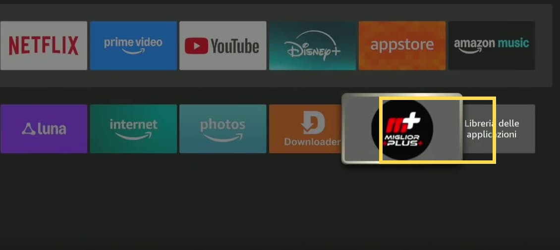 Apri la tua app — area da selezionare evidenziata in giallo.